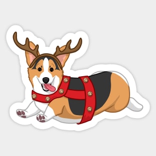 Cute Black & Tan Corgi in Christmas Reindeer Costume Sticker